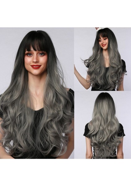 Siyah Gri Ombreli Dalgalı Kahküllü Peruk