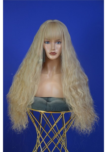 Bebek Sarısı Afro Dalgalı Uzun Fiber Sentetik Perçemli Peruk