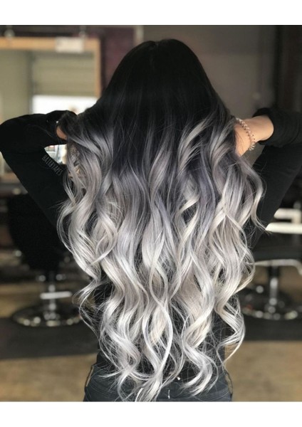 Siyah Gri Hafif Dalgalı Uzun Perçemli Fiber Sentetik Peruk fiyatları