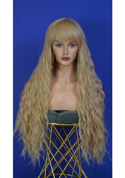 Bebek Sarısı Uzun Fiber Sentetik Perçemli Peruk