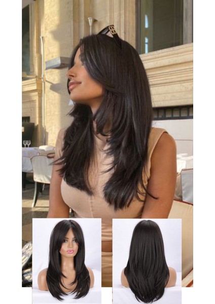 Omuzda Koyu Kestane Perçemli Peruk modelleri