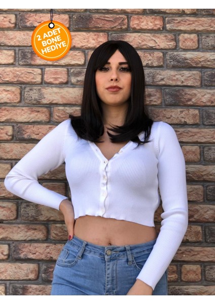 Omuzda Koyu Kestane Perçemli Peruk