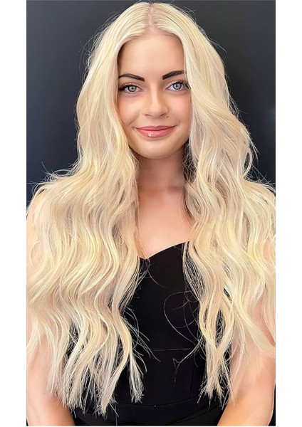 Platin Sarı Afro Dalgalı Uzun Yarım Ay Saç - 3 Parça Çıt Çıt 80CM. 270 Gr. Vıp Serı