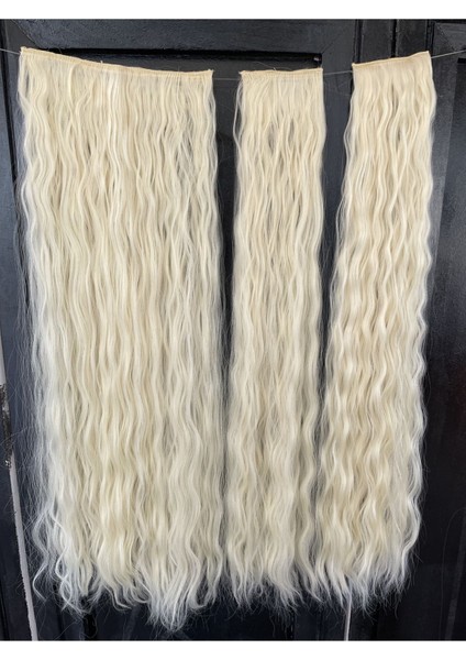 Platin Sarı Afro Dalgalı Uzun Yarım Ay Saç - 3 Parça Çıt Çıt 80CM. 270 Gr. Vıp Serı fiyatları