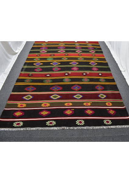 El Dokuması Ihtişamlı Yekpare Antalya Yörük Yün Kilim 5263