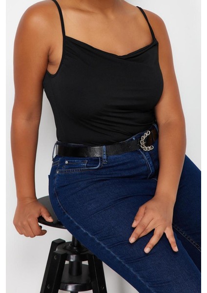 Moda Büyük Beden Degaje Yaka Örme Fit Düz Desen Casual Günlük Regular Askılı Kol Bluz fiyatları