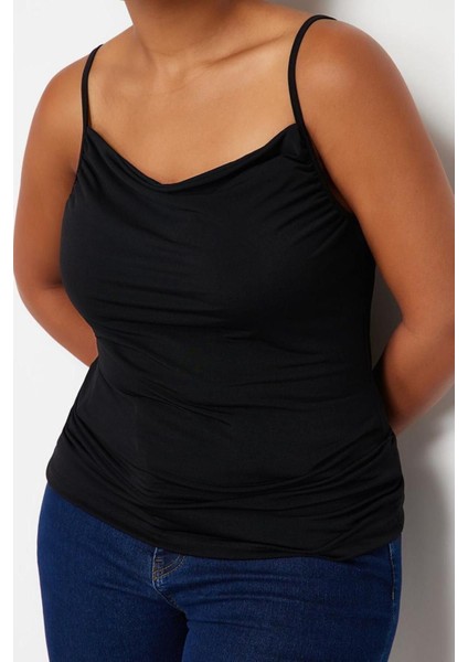 Moda Büyük Beden Degaje Yaka Örme Fit Düz Desen Casual Günlük Regular Askılı Kol Bluz modelleri