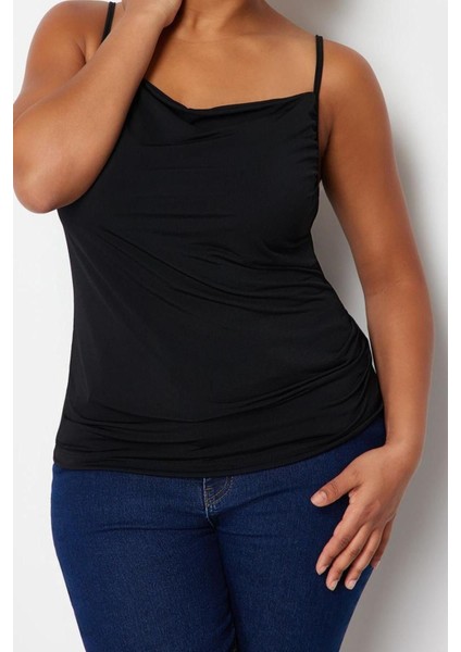 Moda Büyük Beden Degaje Yaka Örme Fit Düz Desen Casual Günlük Regular Askılı Kol Bluz fırsatları