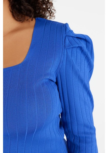 Moda Büyük Beden Kare Yaka Triko Fit Düz Desen Casual Günlük Regular Uzun Kol Bluz modelleri