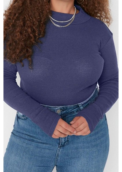 Moda Büyük Beden Dik Yaka Örme Fit Düz Desen Casual Günlük Regular Uzun Kol Bluz fiyatları