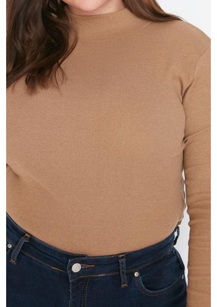 Moda Büyük Beden Asimetrik Yaka Örme Relaxed Düz Desen Casual Günlük Regular Uzun Kol Bluz modelleri