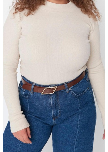 Moda Büyük Beden Dik Yaka Örme Fit Düz Desen Casual Günlük Regular Uzun Kol Bluz