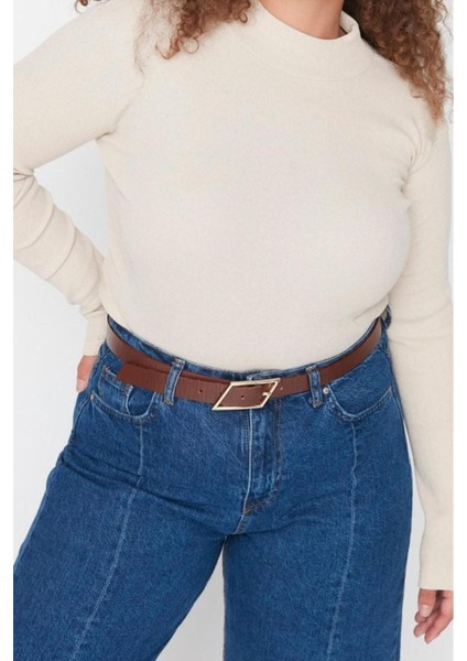 Moda Büyük Beden Dik Yaka Örme Fit Düz Desen Casual Günlük Regular Uzun Kol Bluz fiyatları