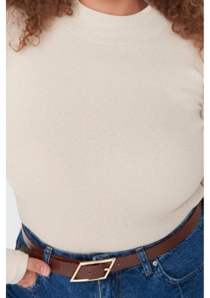 Moda Büyük Beden Dik Yaka Örme Fit Düz Desen Casual Günlük Regular Uzun Kol Bluz modelleri