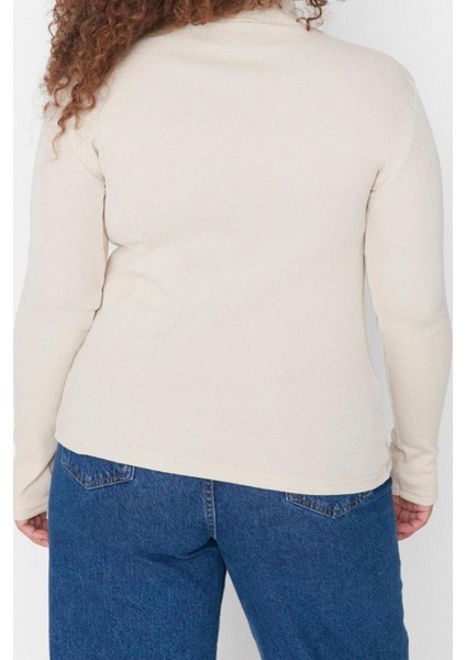 Moda Büyük Beden Dik Yaka Örme Fit Düz Desen Casual Günlük Regular Uzun Kol Bluz indirimleri