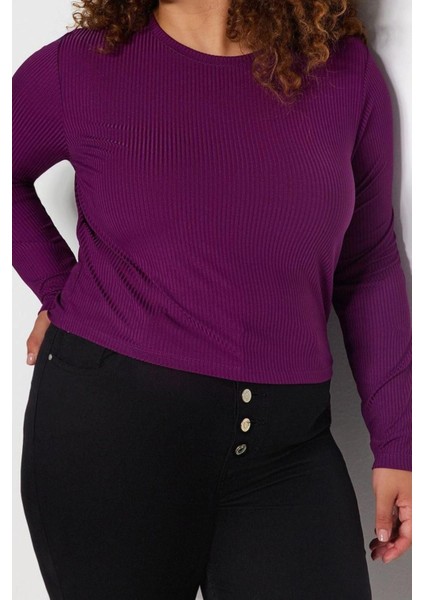 Moda Büyük Beden Bisiklet Yaka Örme Fit Düz Desen Casual Günlük Regular Uzun Kol Bluz modelleri