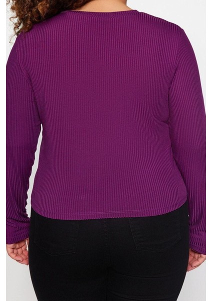 Moda Büyük Beden Bisiklet Yaka Örme Fit Düz Desen Casual Günlük Regular Uzun Kol Bluz fırsatları
