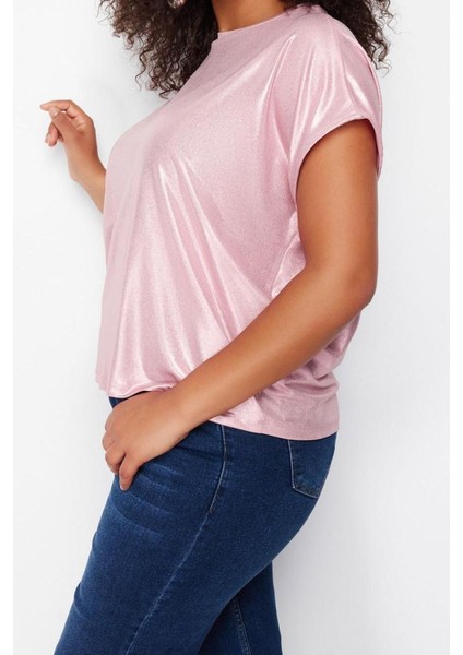 Moda Büyük Beden Bisiklet Yaka Örme Regular Düz Desen Casual Günlük Regular Kısa Kol Bluz fırsatları