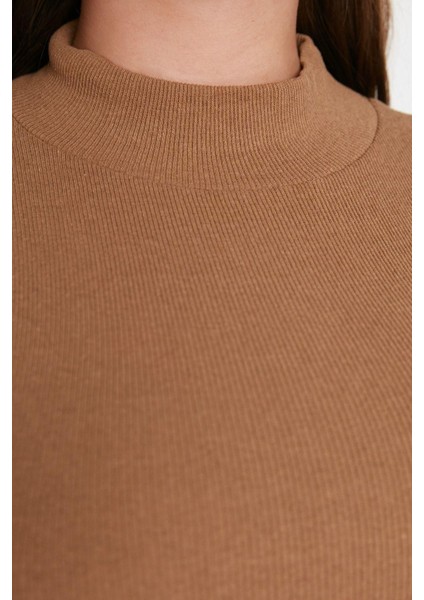 Moda Büyük Beden Dik Yaka Örme Fit Düz Desen Casual Günlük Regular Uzun Kol Bluz modelleri