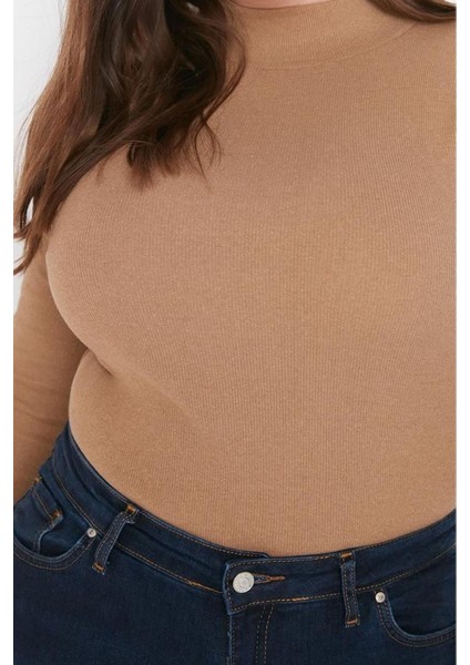 Moda Büyük Beden Dik Yaka Örme Fit Düz Desen Casual Günlük Regular Uzun Kol Bluz fırsatları