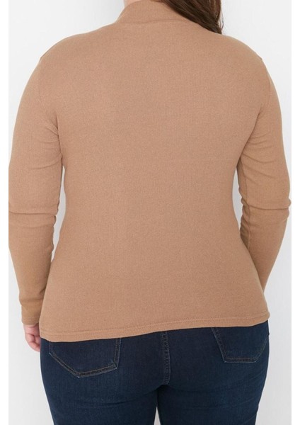 Moda Büyük Beden Dik Yaka Örme Fit Düz Desen Casual Günlük Regular Uzun Kol Bluz indirimleri