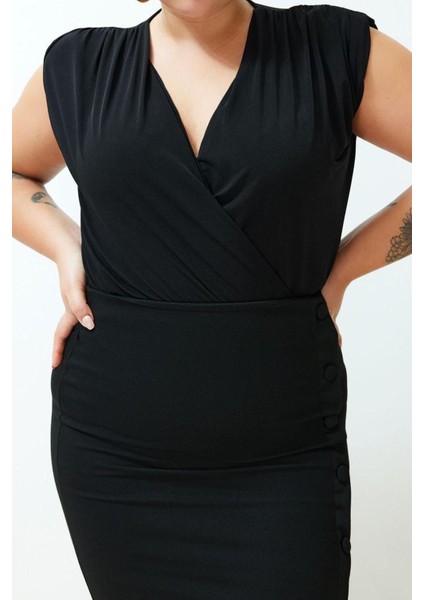 Moda Büyük Beden Kruvaze Örme Fit Düz Desen Casual Günlük Regular Kolsuz Bluz fiyatları