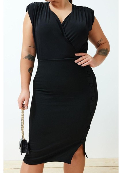 Moda Büyük Beden Kruvaze Örme Fit Düz Desen Casual Günlük Regular Kolsuz Bluz modelleri