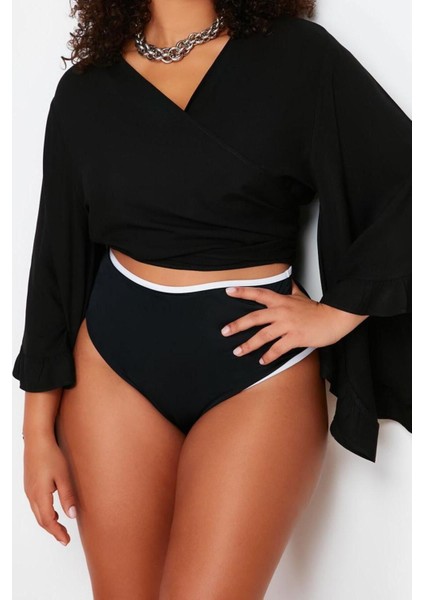 Moda Büyük Beden V Yaka Dokuma Fit Düz Desen Plaj Crop Truvakar Kol Kol Bluz modelleri