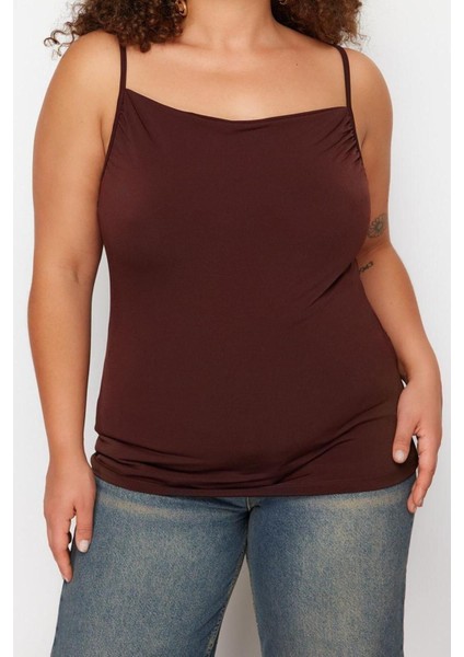 Moda Büyük Beden Degaje Yaka Örme Fit Düz Desen Casual Günlük Regular Askılı Kol Bluz fırsatları