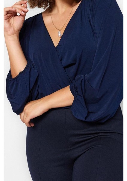 Moda Büyük Beden Kruvaze Örme Regular Düz Desen Casual Günlük Regular Uzun Kol Bluz fiyatları