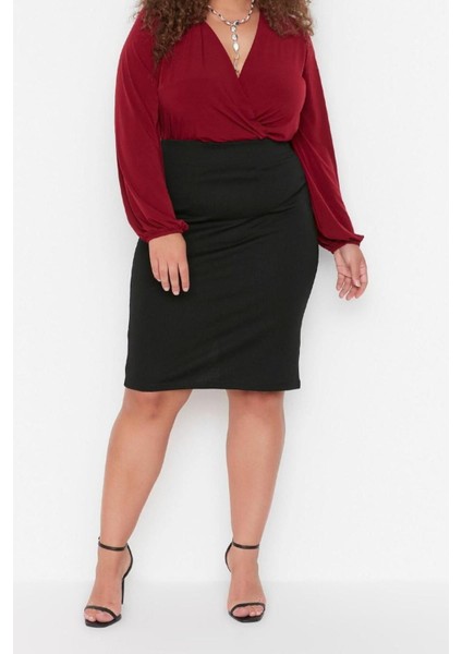 Moda Büyük Beden Kruvaze Örme Regular Düz Desen Casual Günlük Regular Uzun Kol Bluz indirimleri