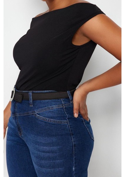 Moda Büyük Beden Kayık Yaka Örme Fit Düz Desen Casual Günlük Regular Askılı Kol Bluz modelleri
