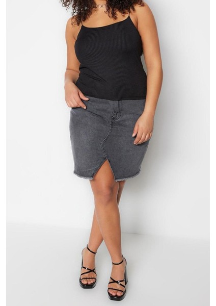 Moda Büyük Beden Kare Yaka Örme Fit Düz Desen Casual Günlük Crop Askılı Kol Bluz modelleri