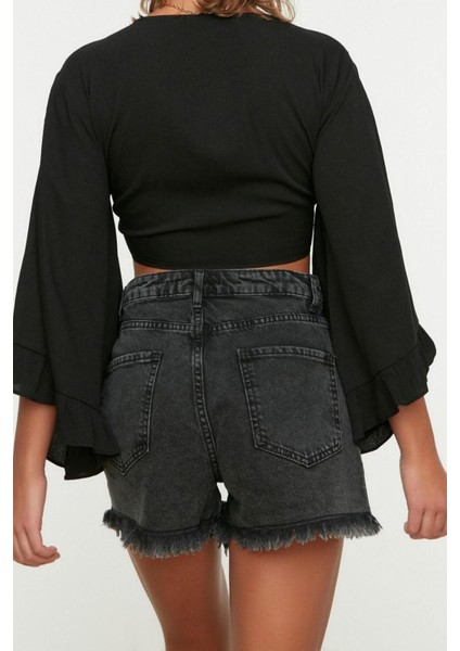 Moda V Yaka Dokuma Fit Düz Desen Plaj Crop Truvakar Kol Kol Bluz fırsatları