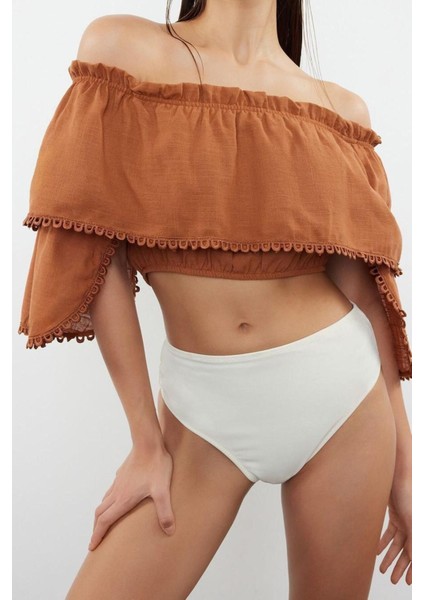 Moda Kayık Yaka Dokuma Relaxed Düz Desen Plaj Crop Kısa Kol Bluz modelleri