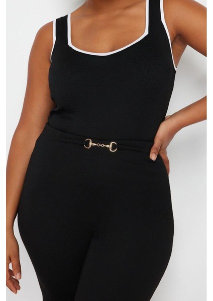 Moda Büyük Beden Kalp Yaka Triko Fit Düz Desen Casual Günlük Regular Askılı Kol Bluz