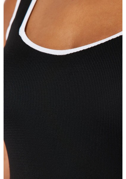 Moda Büyük Beden Kalp Yaka Triko Fit Düz Desen Casual Günlük Regular Askılı Kol Bluz
