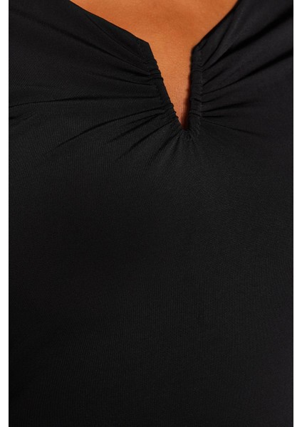 Moda Büyük Beden V Yaka Örme Fit Düz Desen Casual Günlük Regular Uzun Kol Bluz indirimleri