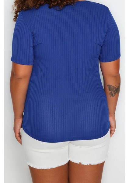 Moda Büyük Beden Kare Yaka Örme Fit Düz Desen Casual Günlük Crop Kısa Kol Bluz indirimleri