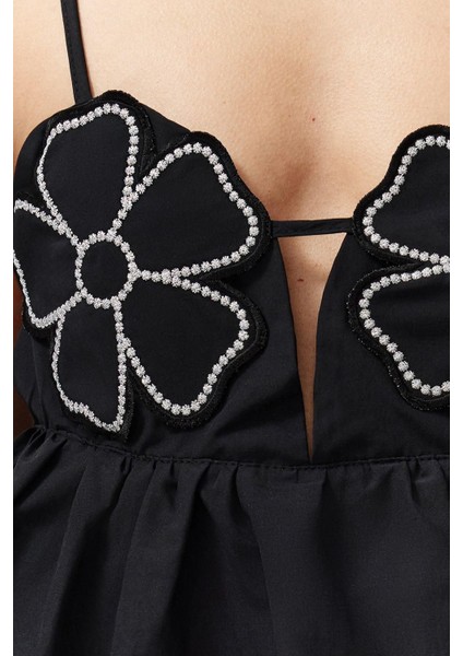 Moda Kalp Yaka Dokuma Crop Düz Desen Şık Gece Crop Askılı Kol Bluz
