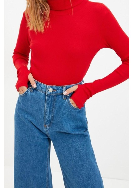 Moda Balıkçı Yaka Örme Slim Düz Desen Casual Günlük Crop Uzun Kol Bluz