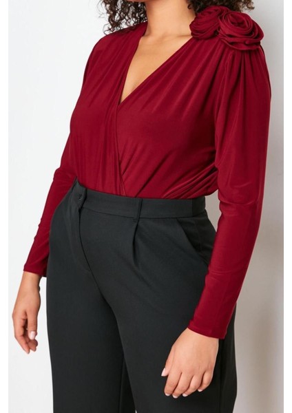 Moda Büyük Beden Kruvaze Örme Fit Düz Desen Casual Günlük Regular Uzun Kol Bluz fırsatları