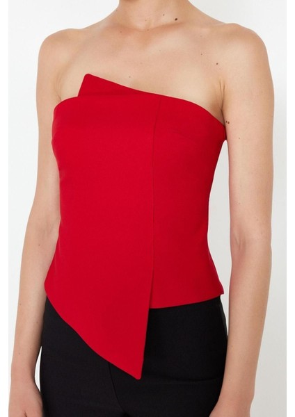 Moda Straplez Dokuma Fit Düz Desen Şık Gece Regular Kolsuz Bluz