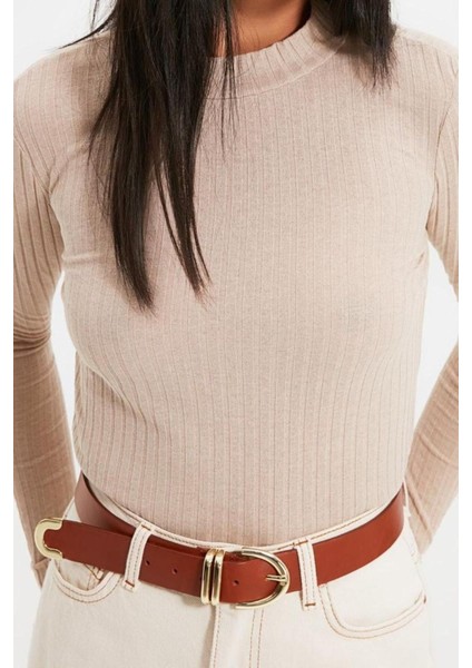 Moda Dik Yaka Örme Slim Düz Desen Casual Günlük Regular Uzun Kol Bluz modelleri