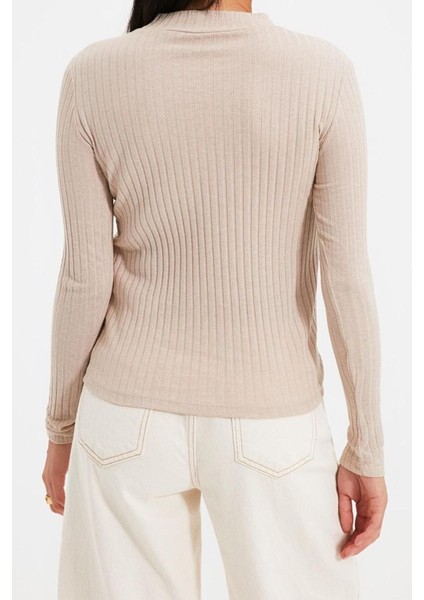 Moda Dik Yaka Örme Slim Düz Desen Casual Günlük Regular Uzun Kol Bluz indirimleri