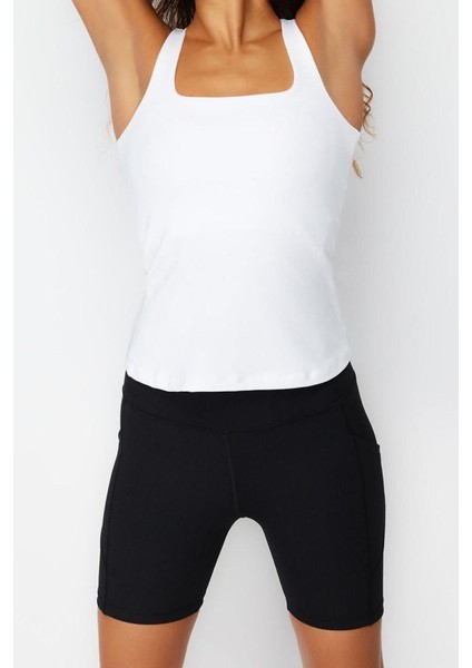 Moda Kare Yaka Örme Fit Düz Desen Sportswear Regular Askılı Kol Bluz modelleri