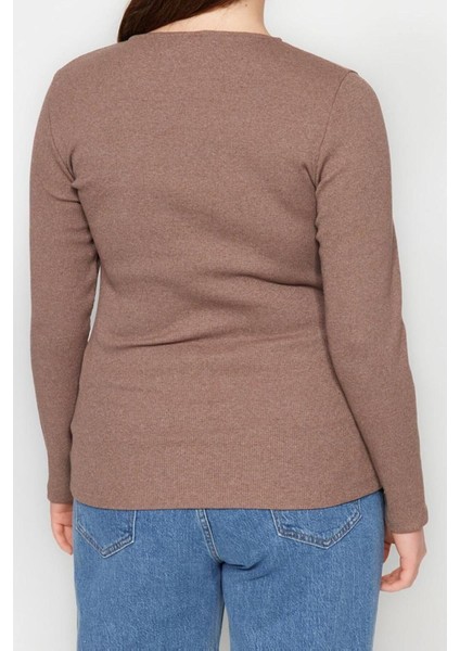 Moda Büyük Beden Bisiklet Yaka Örme Fit Düz Desen Casual Günlük Regular Uzun Kol Bluz indirimleri