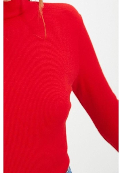 Moda Balıkçı Yaka Örme Slim Düz Desen Casual Günlük Crop Uzun Kol Bluz modelleri