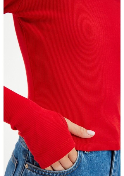 Moda Balıkçı Yaka Örme Slim Düz Desen Casual Günlük Crop Uzun Kol Bluz indirimleri