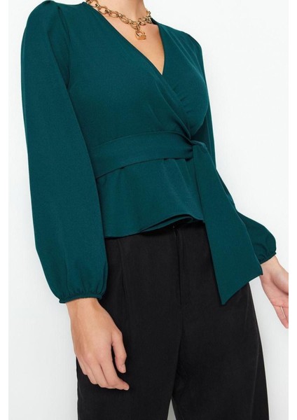 Moda Kruvaze Dokuma Regular Düz Desen Resmi Regular Uzun Kol Bluz modelleri